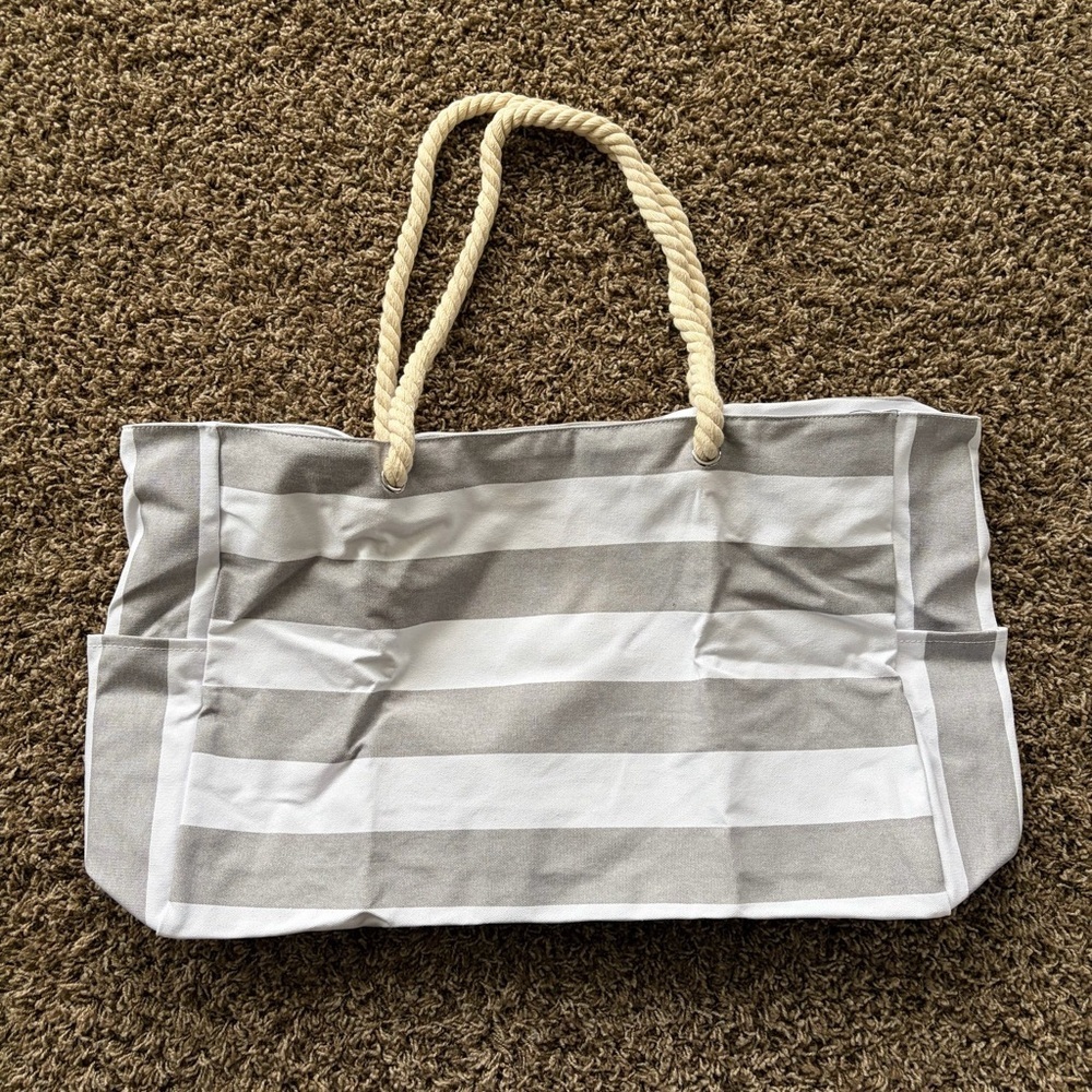 Striped Grey and White Tote Bag